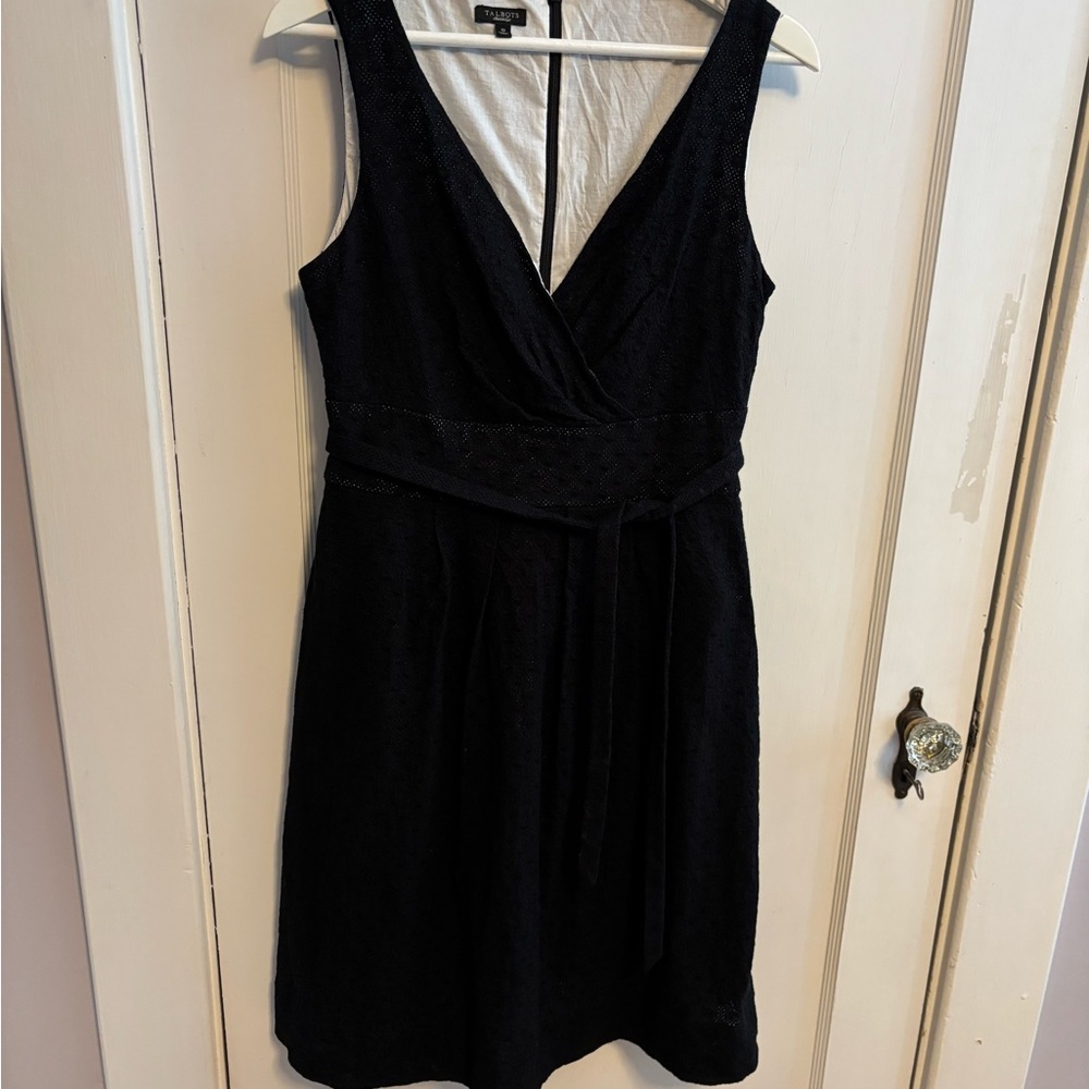 Talbots Black Sleeveless V-Neck A-Line Mini Dress